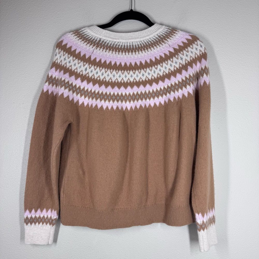 Boden Edie Fair Isle Sweater Camel Melange Brown Pink Classic Women’s Large - Picture 4 of 5